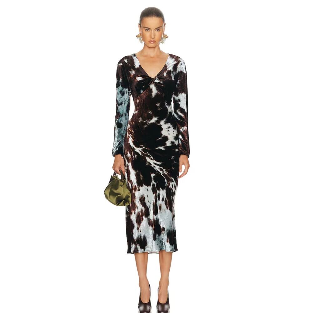 Dries Van Noten Duska Midi Dress in Brown 36 US 4